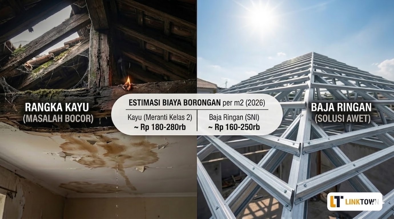 Renovasi Atap Bocor 2026: Estimasi Biaya Ganti Baja Ringan vs Rangka Kayu